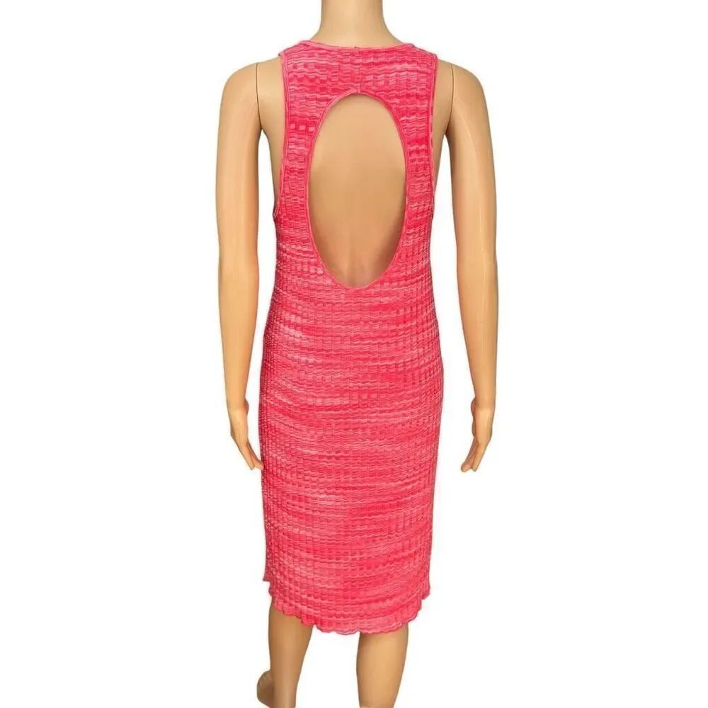 Zara hot pink space dye knit cut out back ribbed stretch dress size M - Picture 2 of 6